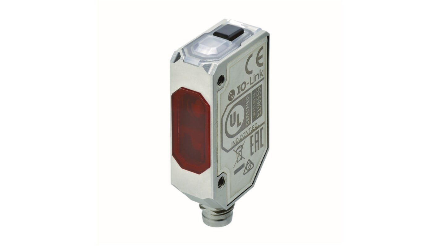 Omron E3AS-L200MD M3, sensore fotoelettrico laser a infrarossi con rilevamento fino a 200 mm, corpo in acciaio inox, uscita PNP.