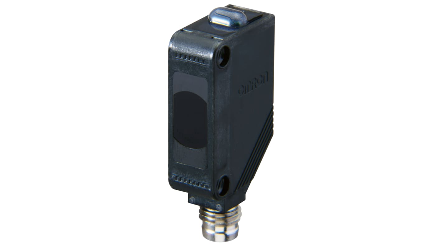 Sensore fotoelettrico Omron E3Z-T86-L, rilevamento diretto fino a 15 m, uscita PNP, collegamento M8, montaggio con staffa.