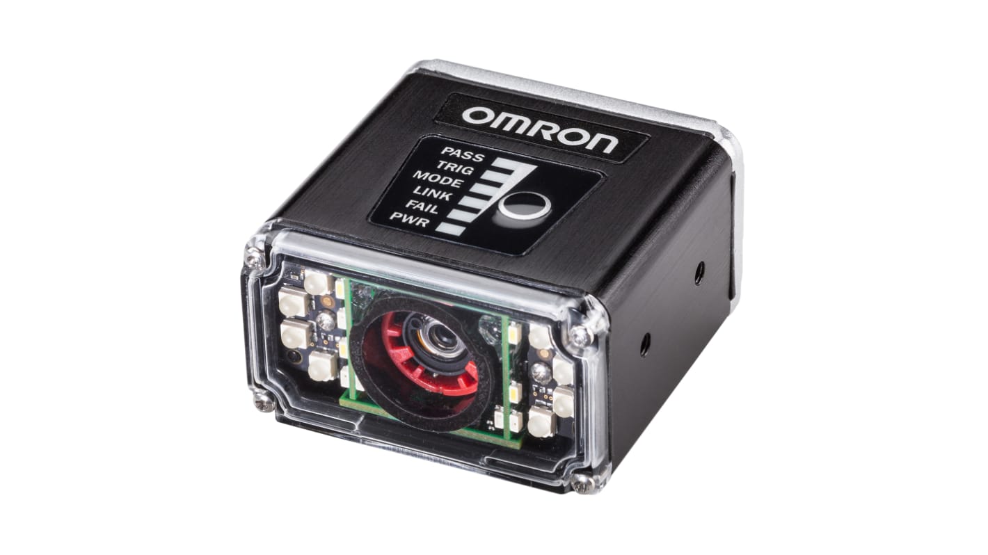 Lettore codici a barre Omron V430-F000W12M-SRX, distanza di lettura 300 mm, connessione Ethernet/IP, risoluzione 1280 x 960.