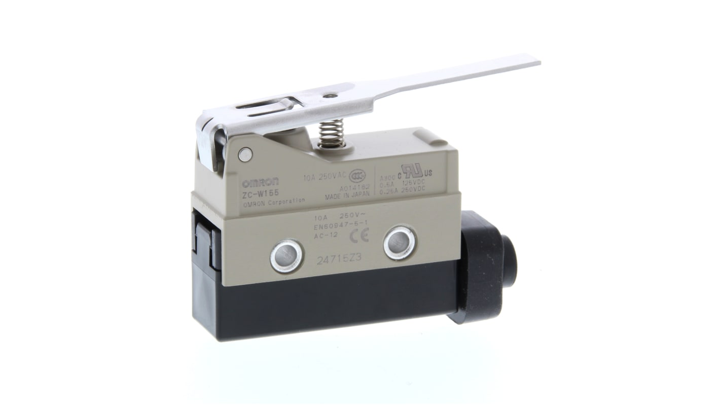 Interruttore Omron ZC-W155, leva a cerniera, 1NC/1NA, IP67, custodia metallica, corrente 15A, tensione 240V.