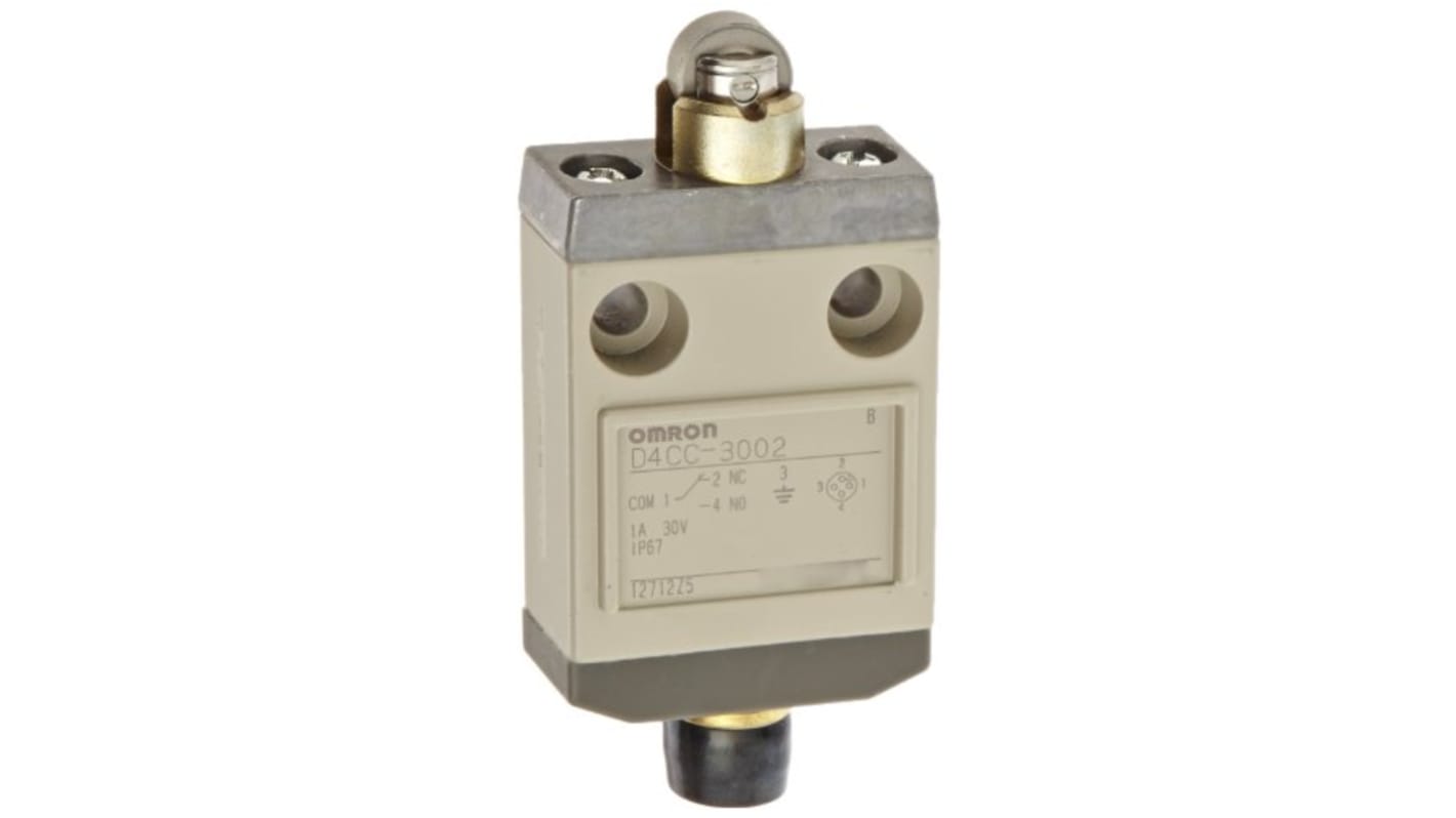 Interruttore di fine corsa Omron D4CC3002, tasto a rotella, configurazione SPDT, grado di protezione IP67, alloggiamento in metallo.