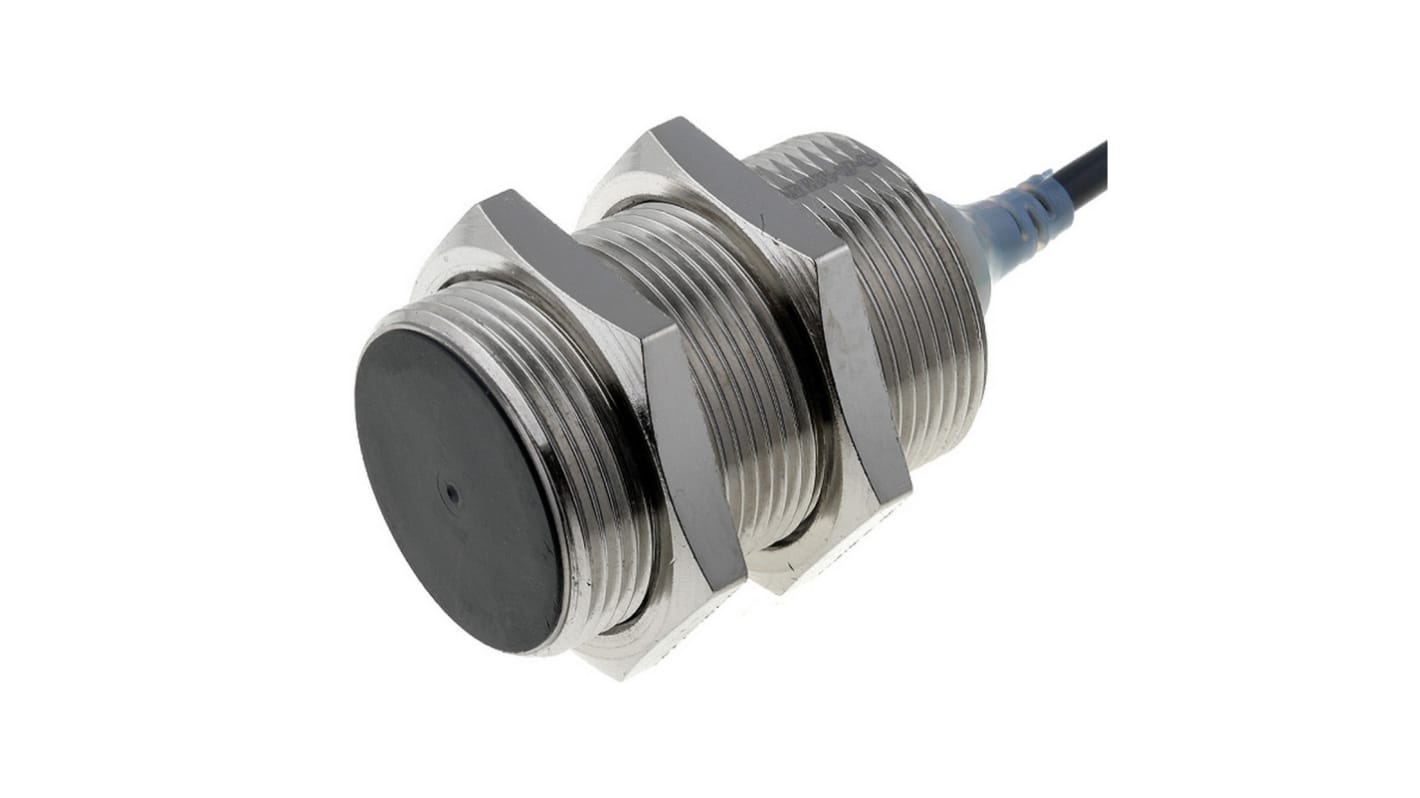 Sensore di prossimità cilindrico Omron E2A-M30KS15-WP-B1, induttivo, PNP, rilevamento fino a 15 mm, IP67/IP69K, M30 x 1.5, 64 mm.