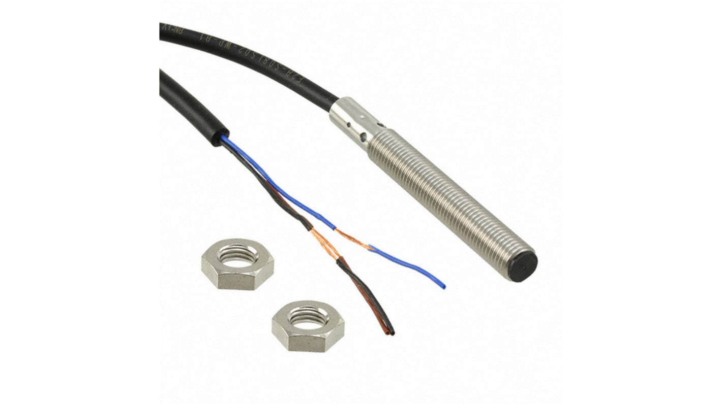 Sensore di prossimità cilindrico NPN Omron E2B-S08LS02-WP-C1 2M, M8 x 1, rilevamento 2 mm, alimentazione 10-30 V c.c., IP67.