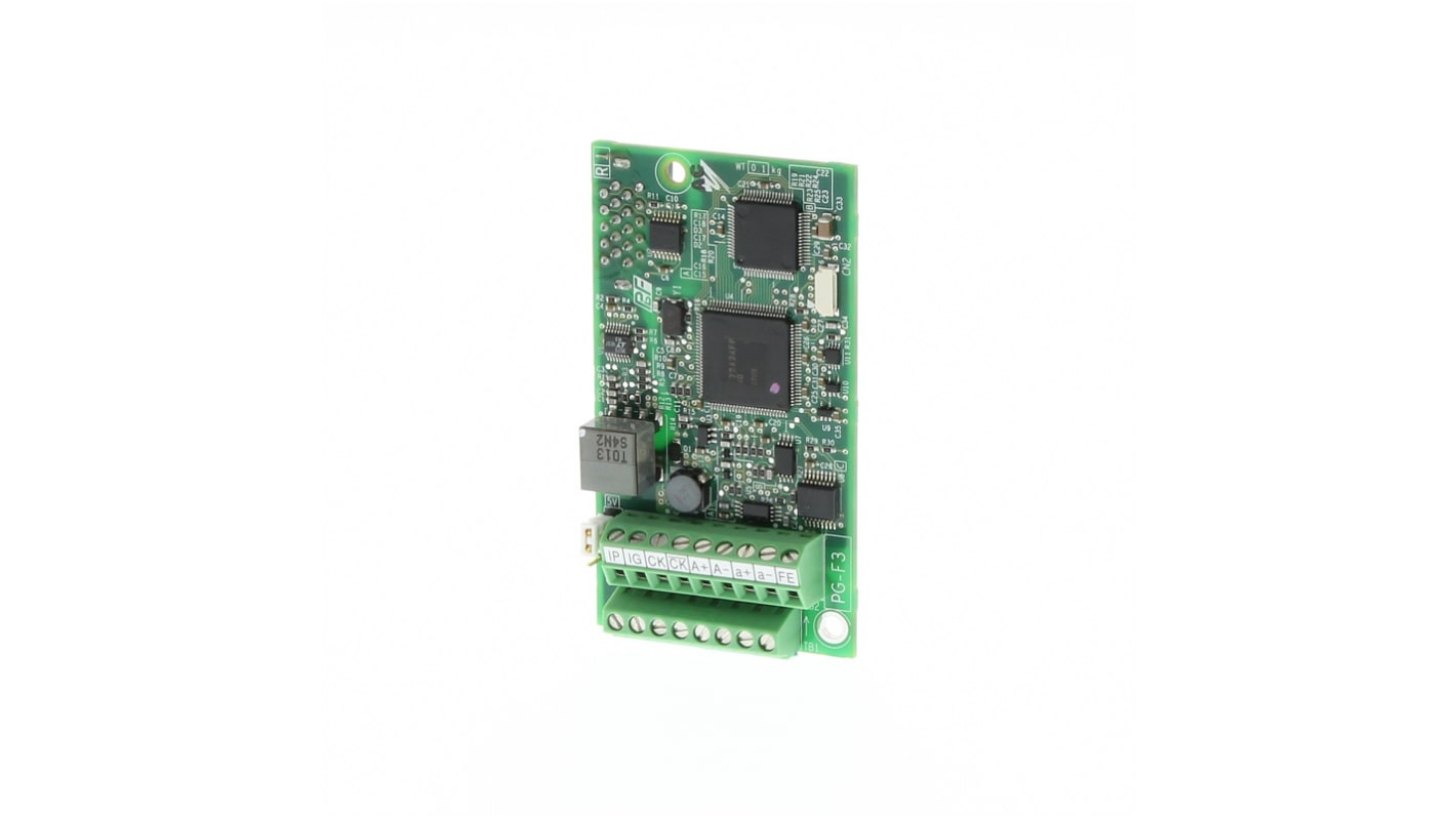 Encoder monofase Omron PG-F3, tensione 5-8 V, per feedback su inverter A1000 e Q2A, lunghezza 20 m, migliora il controllo della velocità.