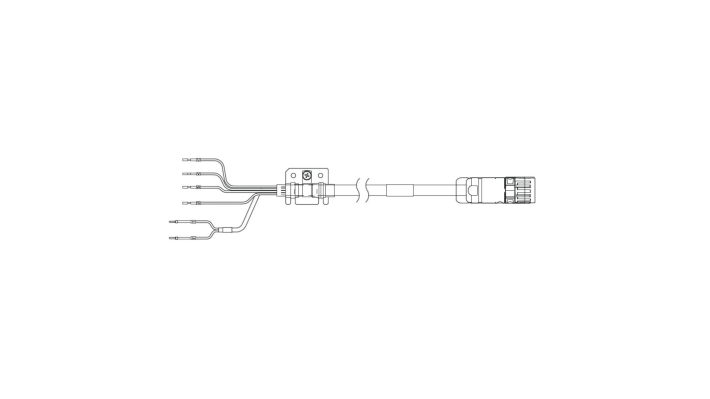 Cavo trifase Omron R88A-CA1H003BF per motori servo, lunghezza 3 m, tensione 400 V, potenza 7.5 kW, pre-assemblato con freno.
