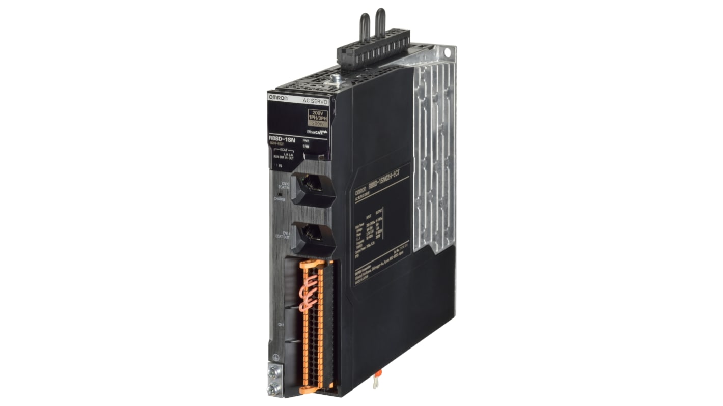 Servocomando Omron R88D-1SN01H-ECT, 1 fase, 230 V, potenza 0.1 kW, progettato per applicazioni industriali.
