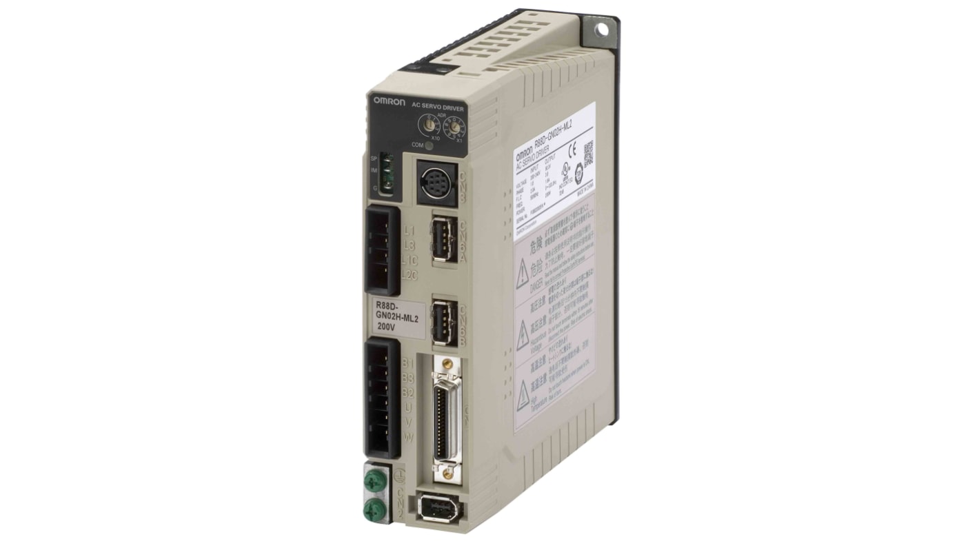 Servocomando Omron R88D-GN04H-ML2, 1 fase, 0.4 kW, alimentazione 230 V ac, progettato per applicazioni industriali.