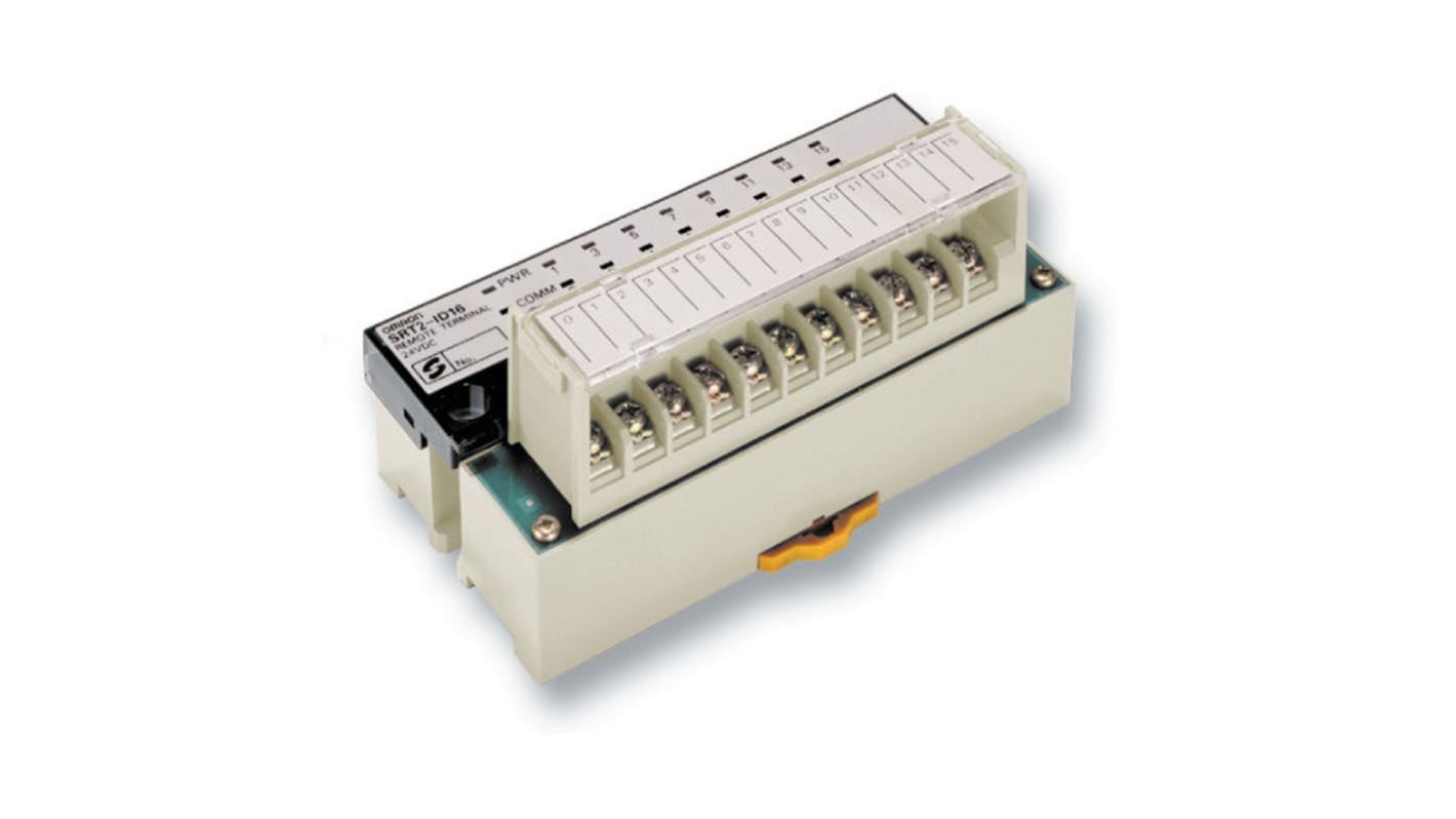 Morsettiera Omron SRT2-OD16 per CompoBus, supporta comunicazioni fino a 750 kbps e distanze di 500 m. Corrente massima 6 mA.