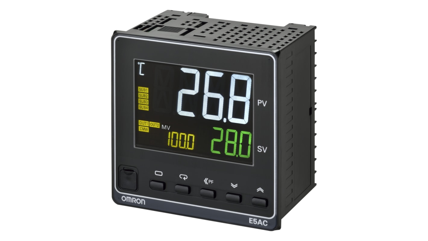 Termoregolatore PID Omron E5AC-RX4A5M-010, montaggio a pannello, 96 x 96 mm, 4 uscite relè, alimentazione 100-240 V c.a.