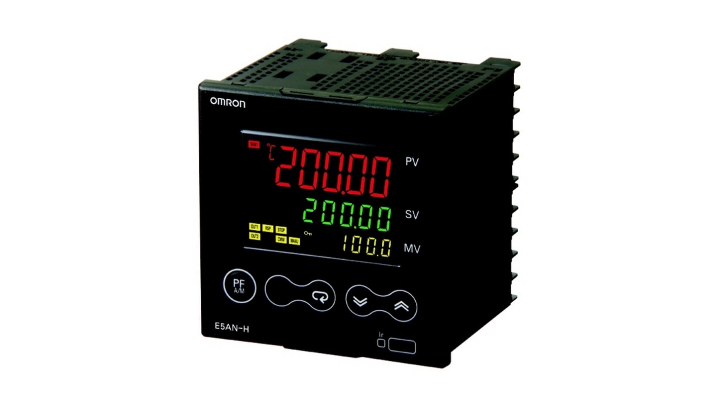 Termoregolatore PID Omron E5AN-HAA2HHBFM-500, alimentazione 100-240 VAC, montaggio a pannello, dimensioni 96 x 48 mm.