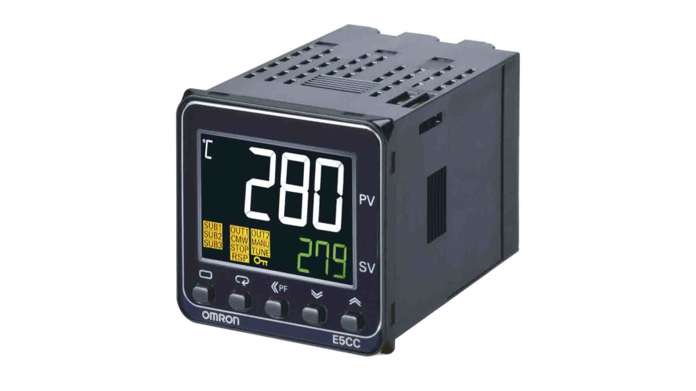 Omron E5CC-RX2ABM-004, termoregolatore PID 48x48 mm, montaggio a pannello, 3 uscite relè, ingresso PT100.