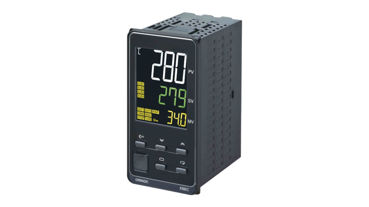 Termoregolatore PID Omron E5EC-QX4ABM-008, montaggio a pannello, 96 x 48 mm, 4 uscite SSR, ingresso universale.