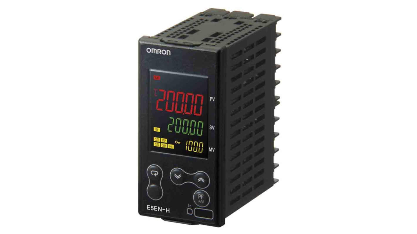 Termoregolatore PID Omron E5EN-HAA2HHBFM-500, 100-240 VAC, montaggio a pannello, dimensioni 96 x 48 mm, 2 ingressi e 2 uscite.
