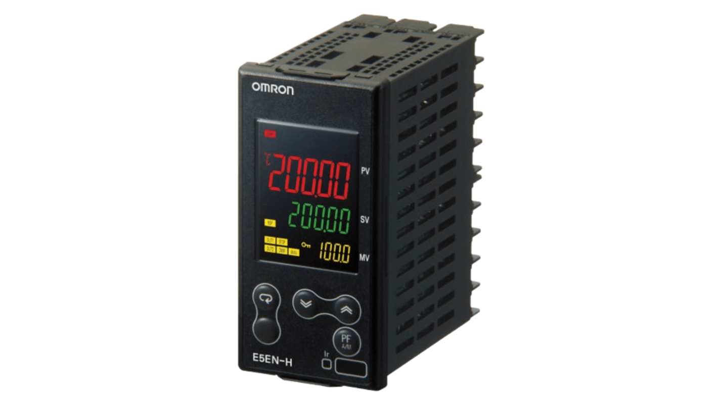 Termoregolatore PID Omron E5EN-HPRR2BFM-500, 100-240 VAC, montaggio a pannello, dimensioni 96 x 48 mm, 4 ingressi e uscite.