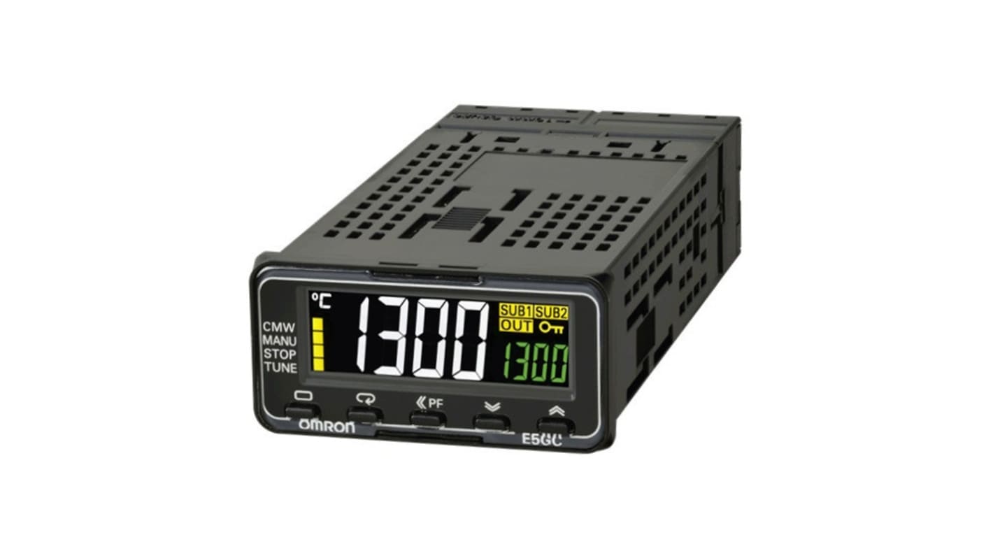 Termoregolatore PID Omron E5GC-RX1DCM-000, 24 V, 48 x 24 mm, montaggio a pannello, display bianco 10,5 mm.