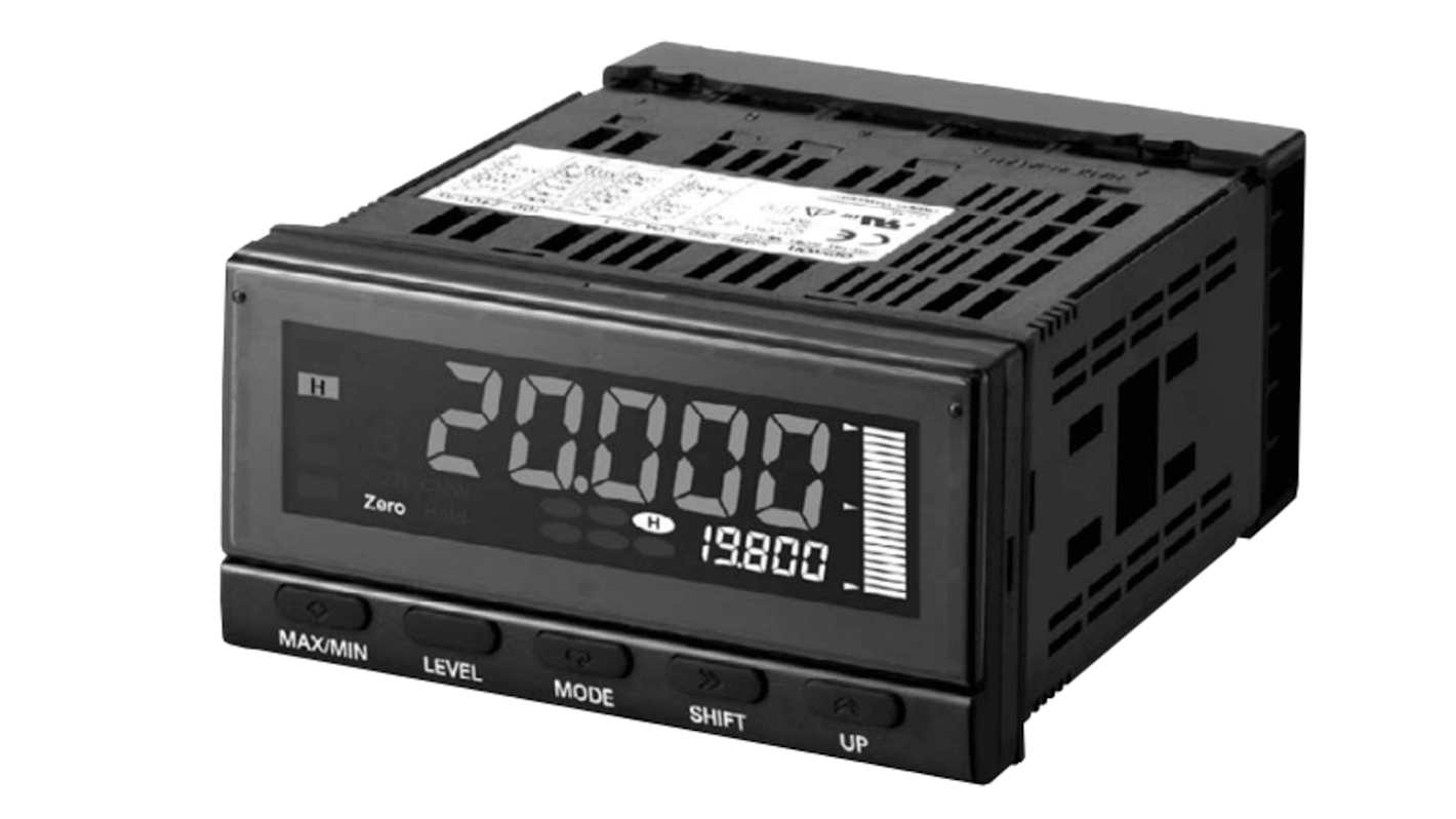 Misuratore digitale da pannello Omron K3HB-SSD 24VAC/DC, display LCD retroilluminato, dimensioni foro 14.2 x 5.8 mm.
