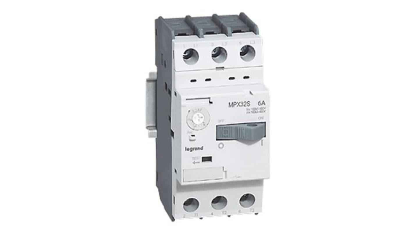 Interruttore automatico Legrand 417310 MPX3, 3 poli, 10 A, 400 V, con maniglia a levetta e fissaggio su guida.