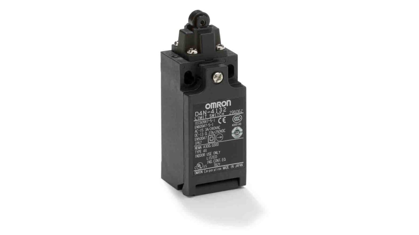 Interruttore di fine corsa Omron D4N-4232, tasto a rotella, 2NC, 240V, 10A, grado di protezione IP67, custodia in metallo.