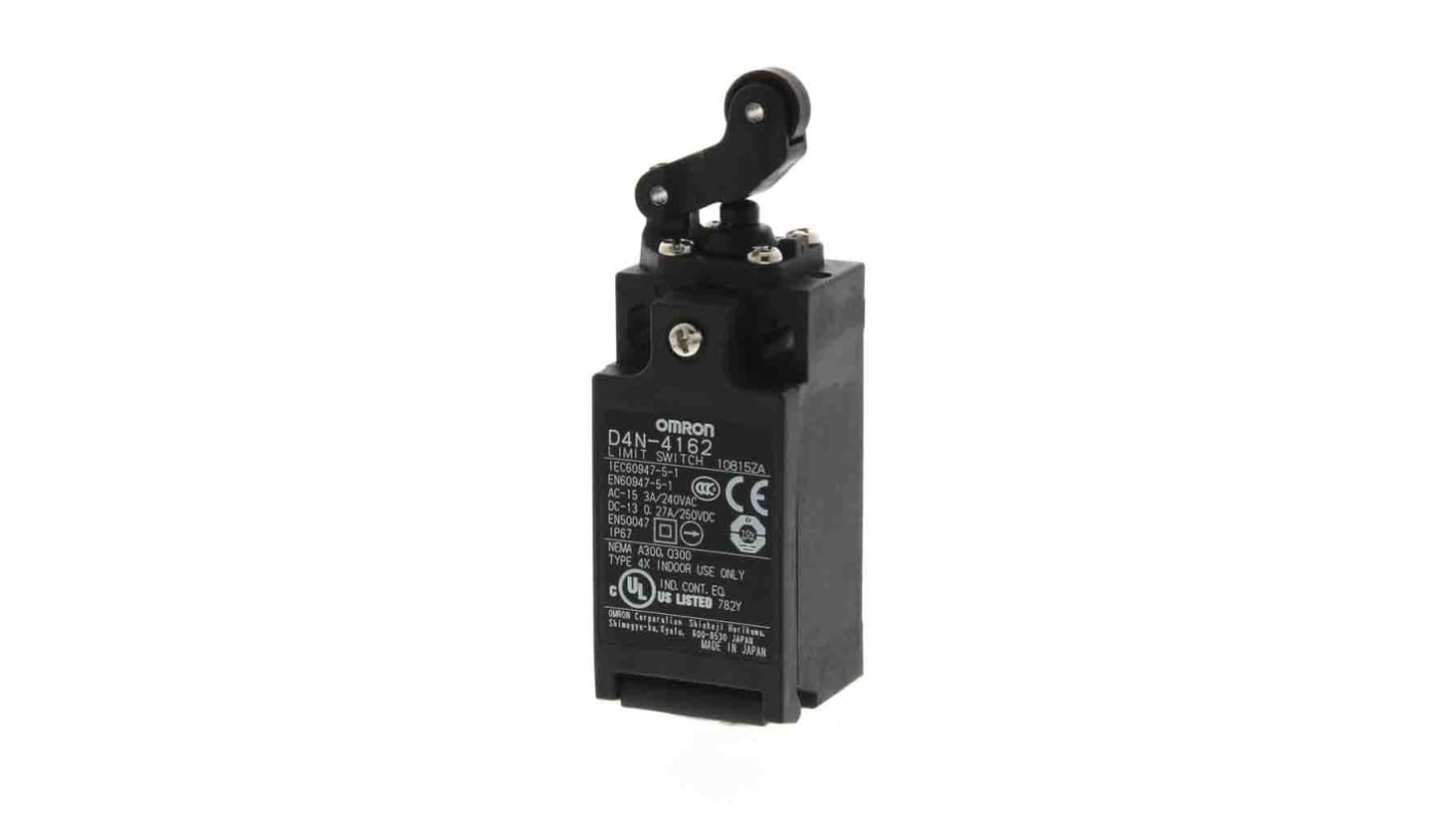 Interruttore di fine corsa a leva a rullo Omron D4N-4262, 2NC, 240V, 10A, grado di protezione IP67, custodia in metallo.