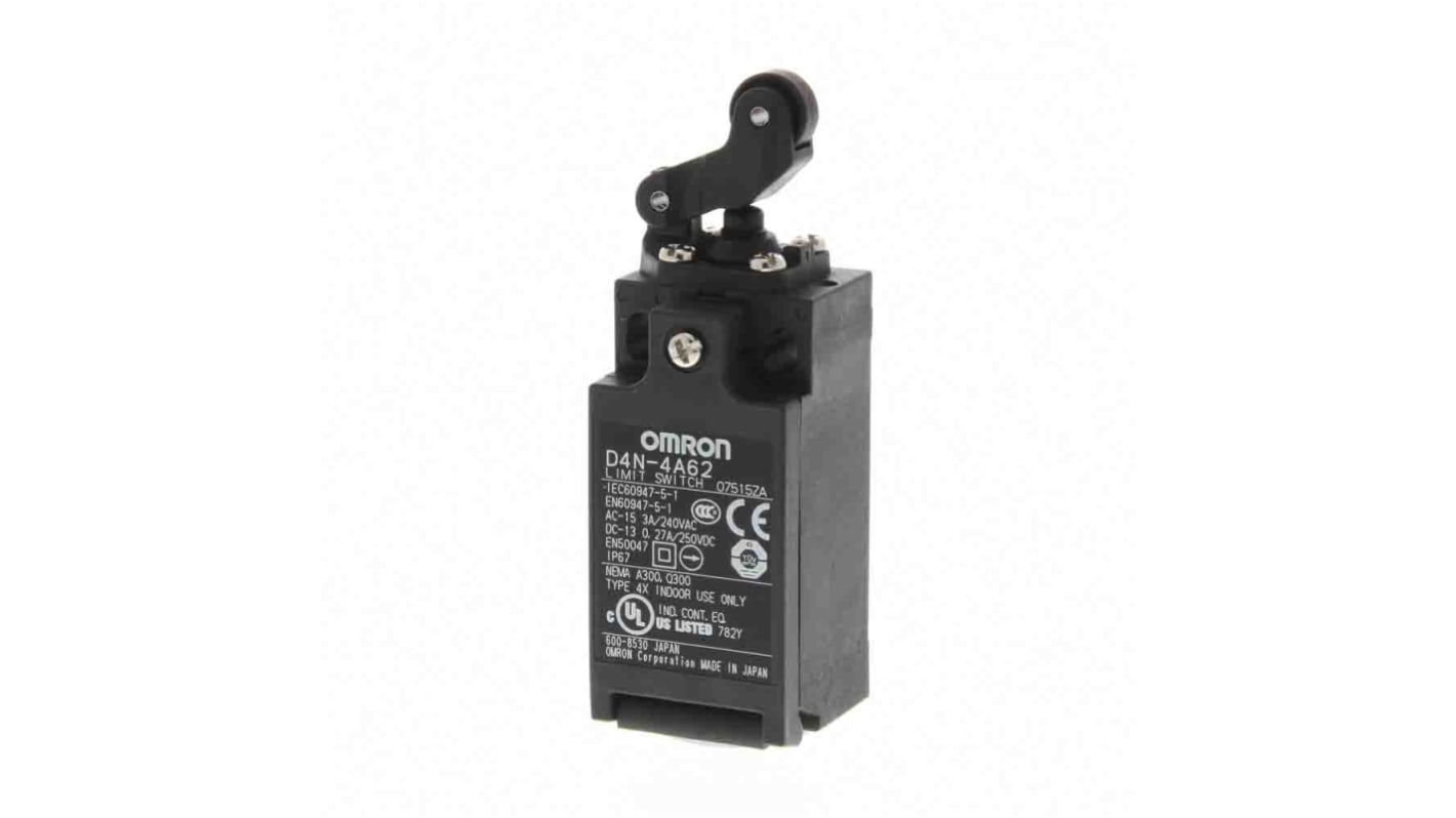 Interruttore di fine corsa a leva a rullo Omron D4N-4A62, 1NC/1NA, IP67, custodia metallica, 240V, 10A.