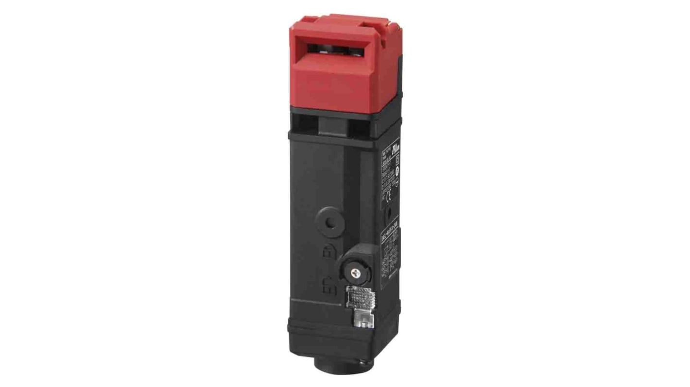 Interruttore di interblocco a solenoide Omron D4SL-N4EFA-DN, 24V cc, 2NC/1NO + 1NC/1NO, con chiave metallica e LED arancione.