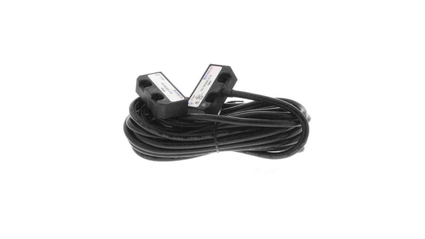 Interruttore di sicurezza senza contatto Omron F3S-TGR, tecnologia Hall, 24V cc, custodia IP67, cavo 5 m, dimensioni 37mm x 15mm.