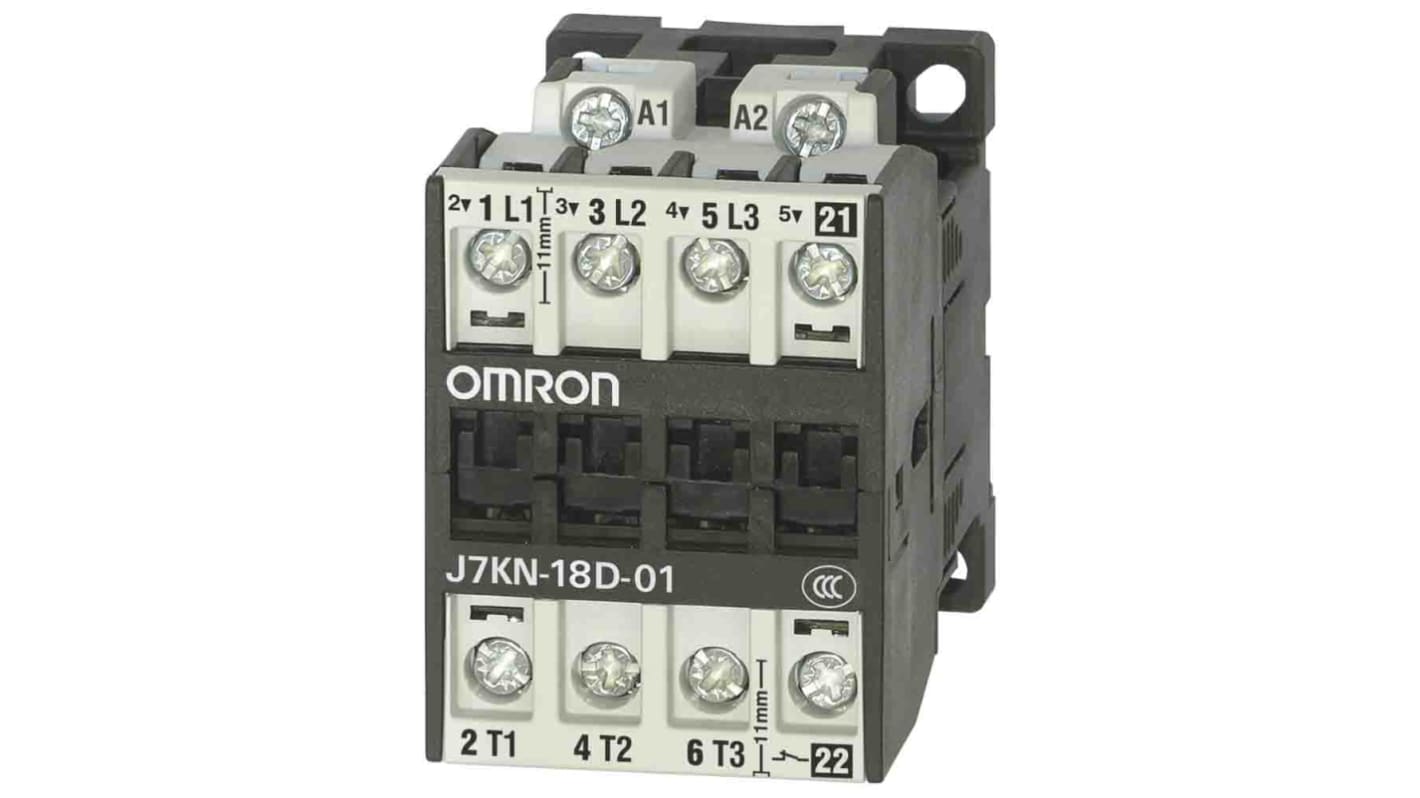 Omron J7KN-18D-01 24D, contattore motore 3 poli, 1NC + 3NO, 18 A, 24 V c.c., montaggio a vite, contatti ausiliari integrati.