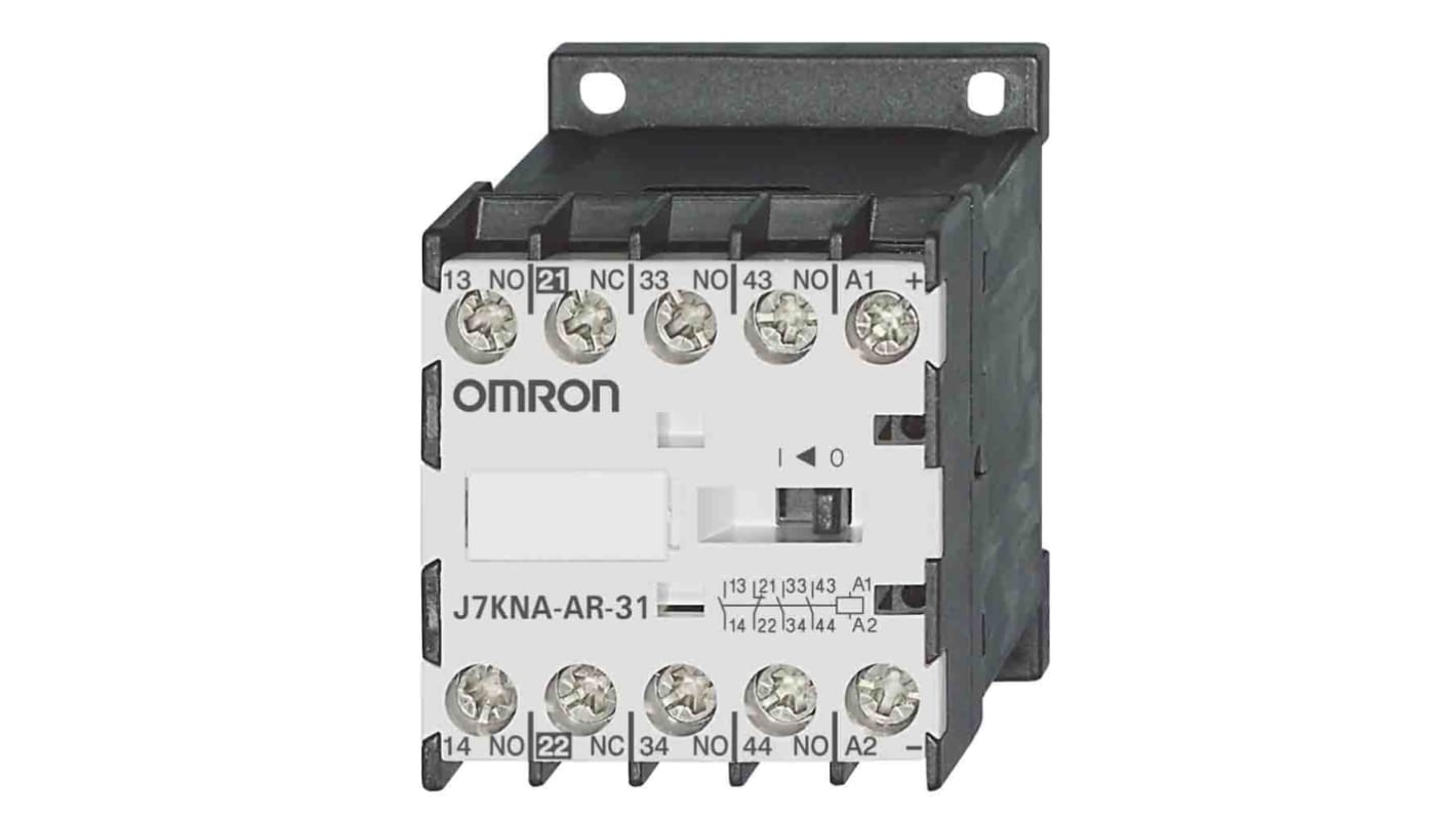 Contattore Omron J7KNA-AR-31 24VS, 4 poli, 3 contatti NA, 1 NC, 10 A, 24 V c.c., morsetti a vite. Conforme a DIN 19240.