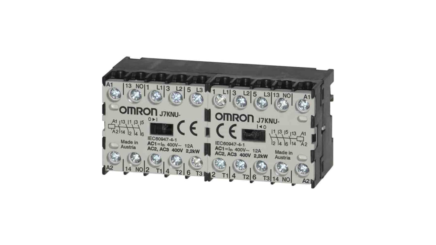 Contattore Omron J7KNU-AR-22 90, 4 poli, 2 NO + 2 NC, 12 A, bobina 90 V CA, morsetti a vite, compatto.
