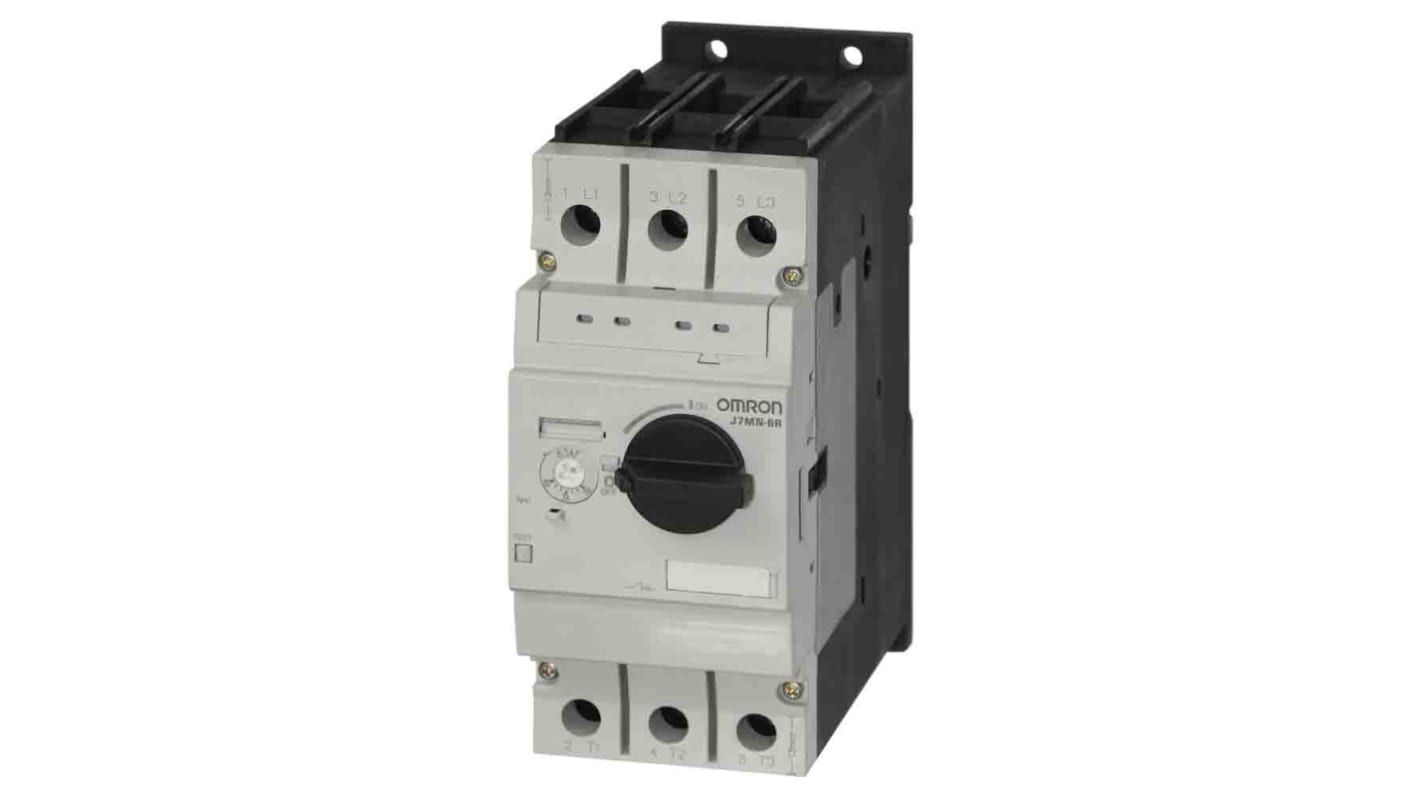 Interruttore automatico Omron J7MN-6R-63, 3 poli, 63 A, per protezione motori trifase, tensione 690 V, adatto per ambienti chiusi.