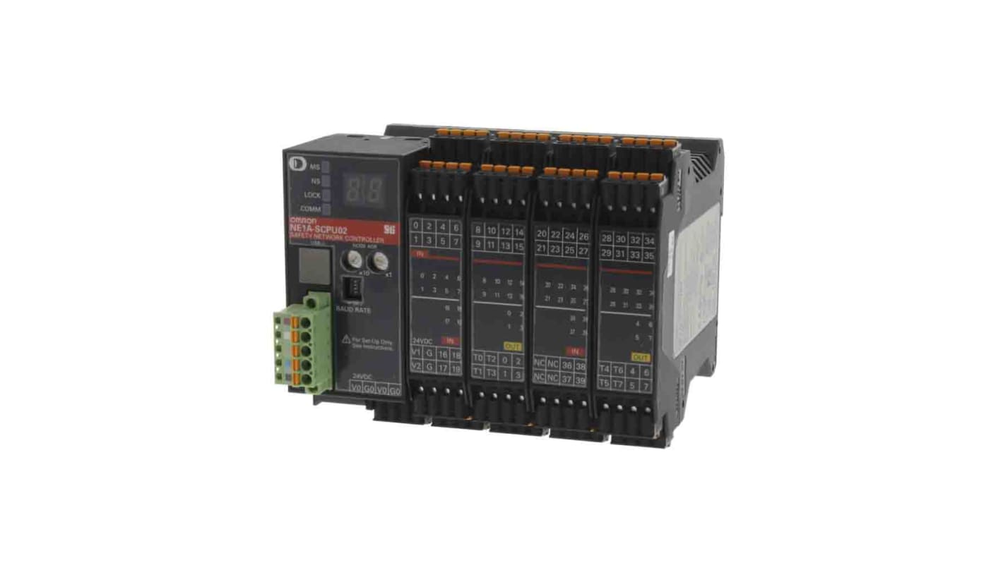 Modulo I/O Omron NE1A-SCPU02 VER2.0, 24 V c.c., 40 ingressi PNP, 8 uscite PNP, interfaccia USB e DeviceNet.