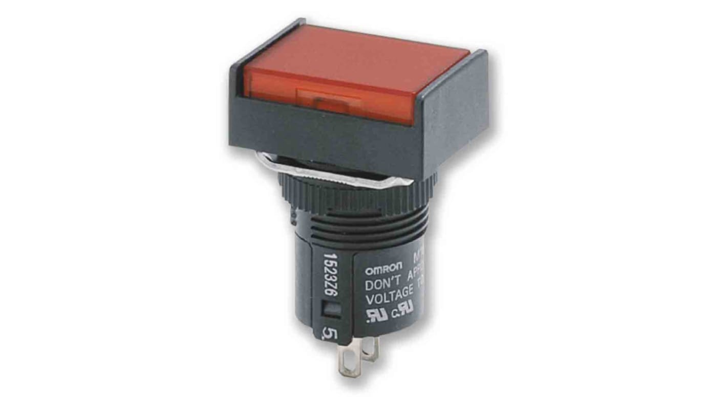 Pulsante LED quadrato verde Omron A165L-AGY per applicazioni industriali, conforme RoHS, compatibile con la serie A16.