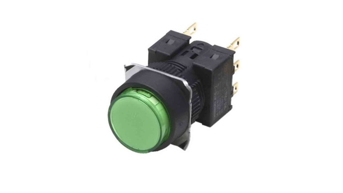 Interruttore a pulsante momentaneo SPDT Omron A165-TGM-1, illuminato, protezione IP65, facile cablaggio.