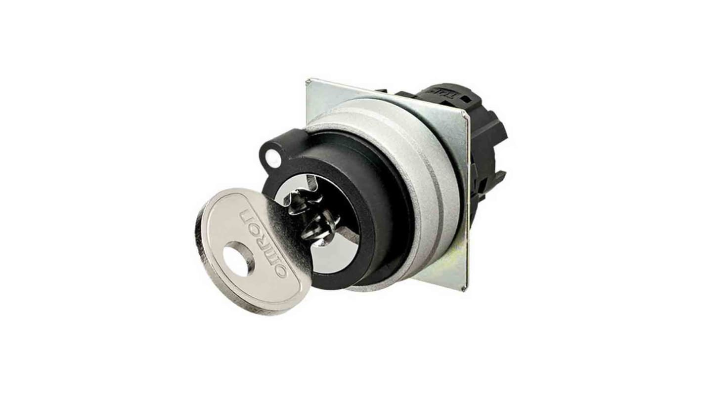 Testa selettore Omron A22NK, codice A22NZ-2MM-01BA, in metallo spazzolato, 2 posizioni, foro di 22 mm, per uso industriale.