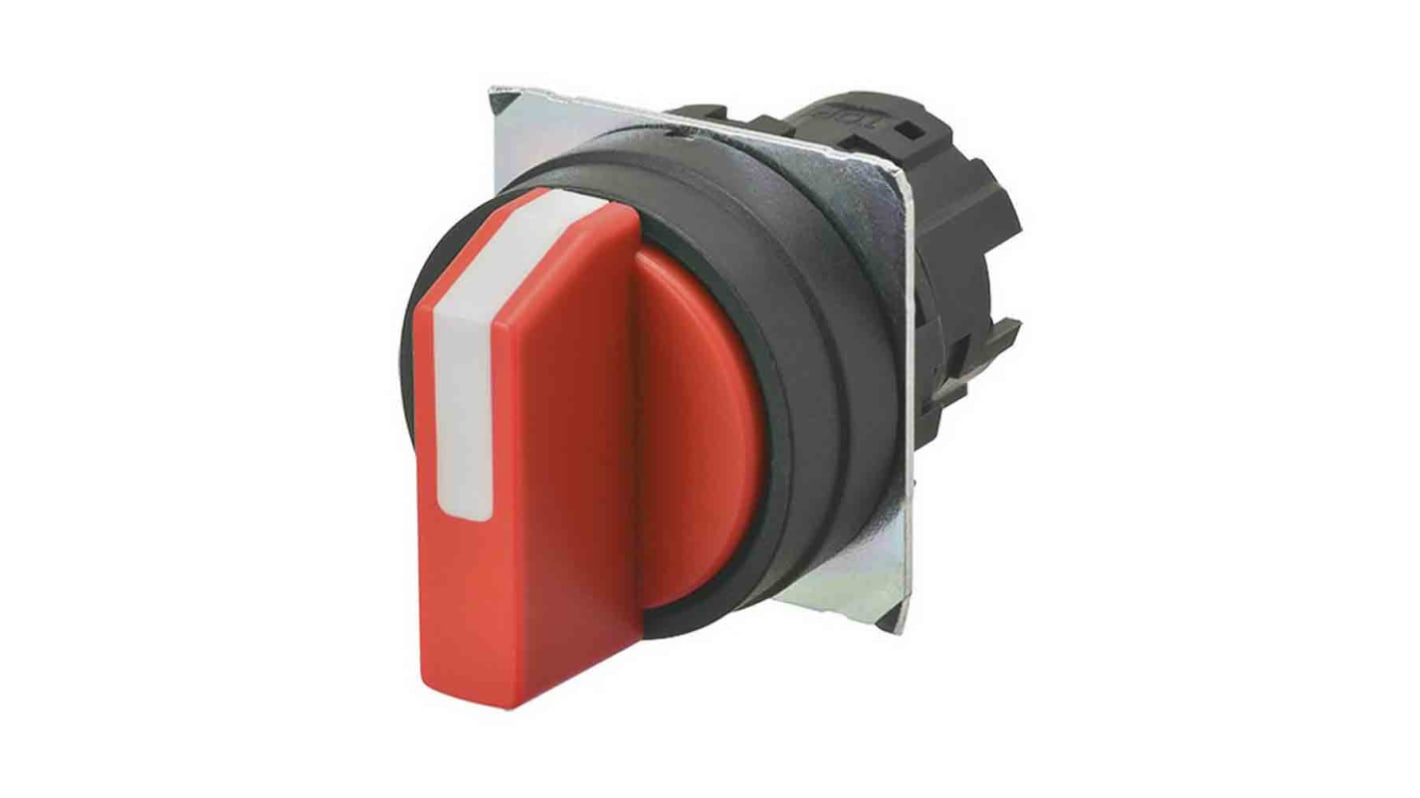 Selettore Omron A22NZ-3BB-NRA, 3 posizioni, diametro foro 22mm, attivazione momentanea, colore rosso opaco.