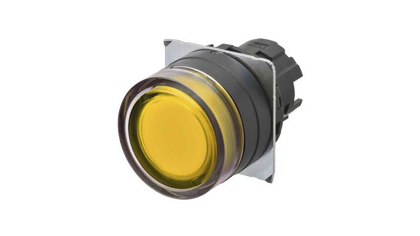 Interruttore a pulsante momentaneo Omron A22NZ-BGM-TYA, illuminato, giallo trasparente, grado di protezione IP66.