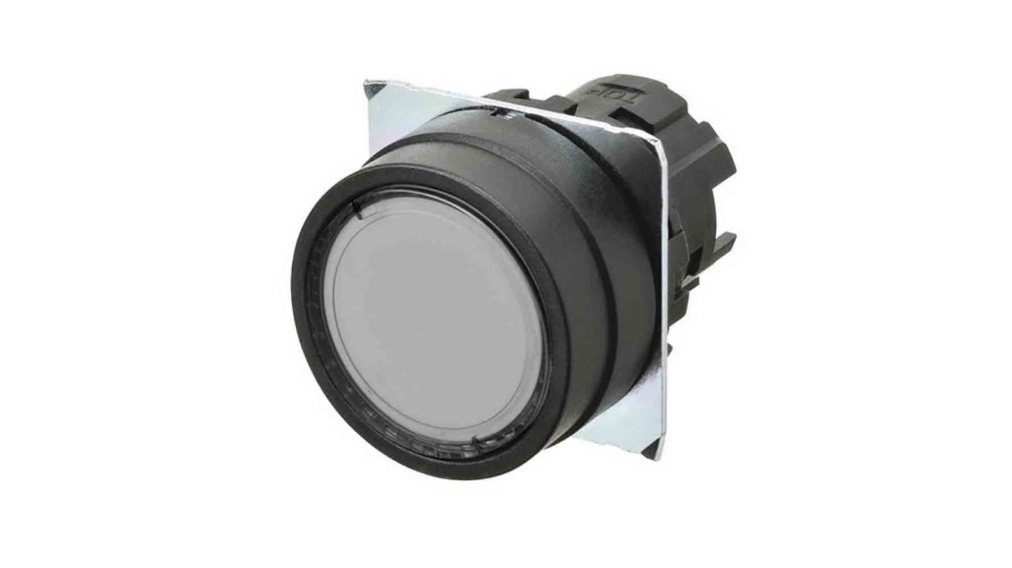 Interruttore a pulsante illuminato Omron A22NZ-BNM-TWA, momentaneo, IP66, in plastica bianca trasparente.