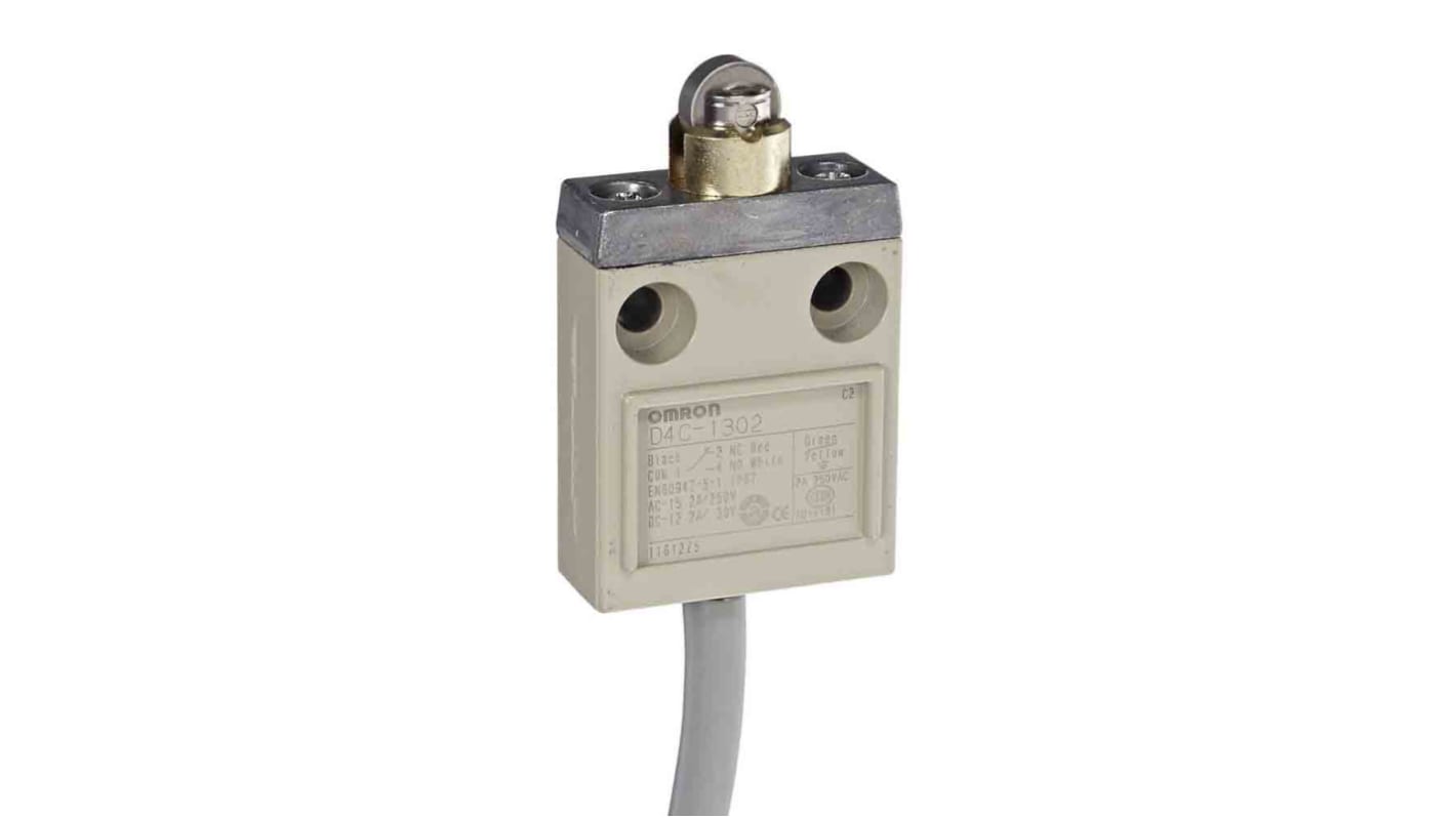 Interruttore di fine corsa Omron D4C1302, tasto a rotella, SPDT, IP67, per ambienti esterni e spazi ristretti.