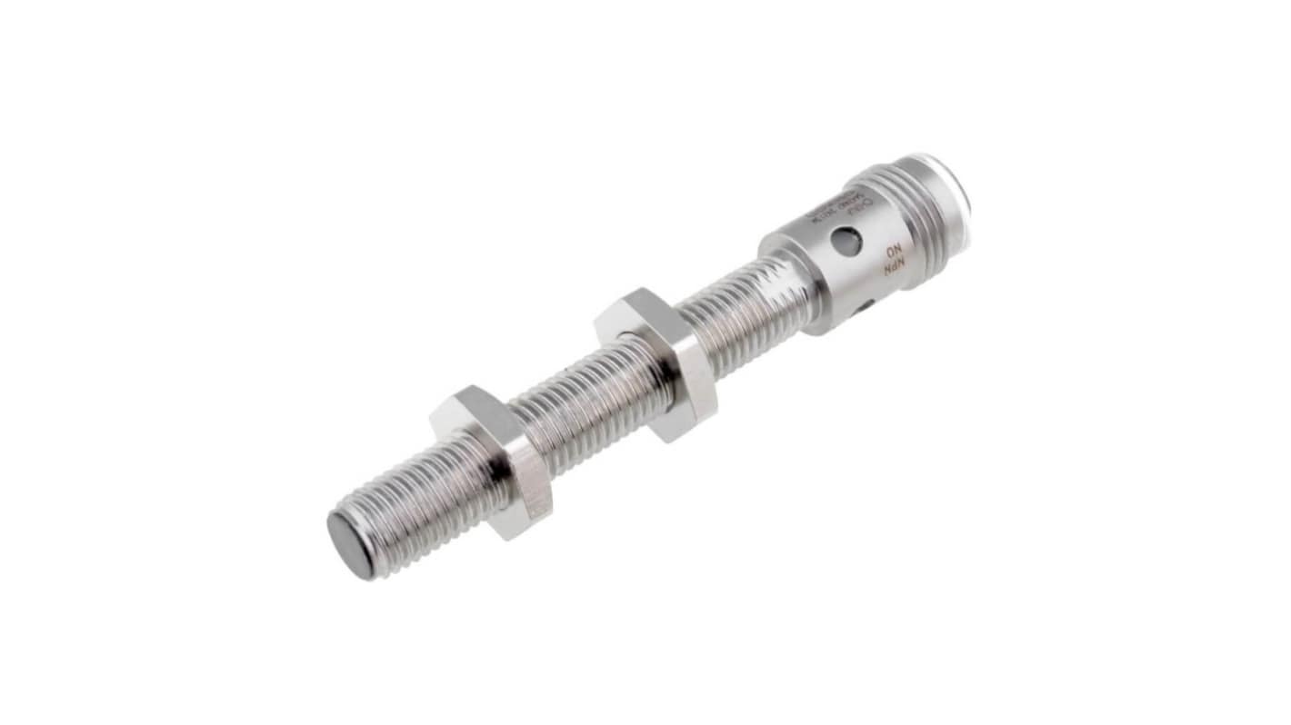 Sensore di prossimità cilindrico Omron E2A-S08LS02-M1-B2, induttivo PNP, M8, distanza di rilevamento 2 mm, grado di protezione IP67.