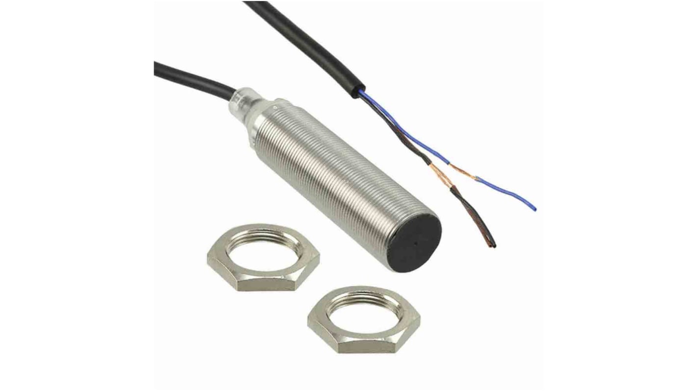 Sensore di prossimità cilindrico Omron E2B-M18LS08-WP-B2 2M, tecnologia induttiva, uscita PNP, rilevamento 8 mm, grado di protezione IP67.