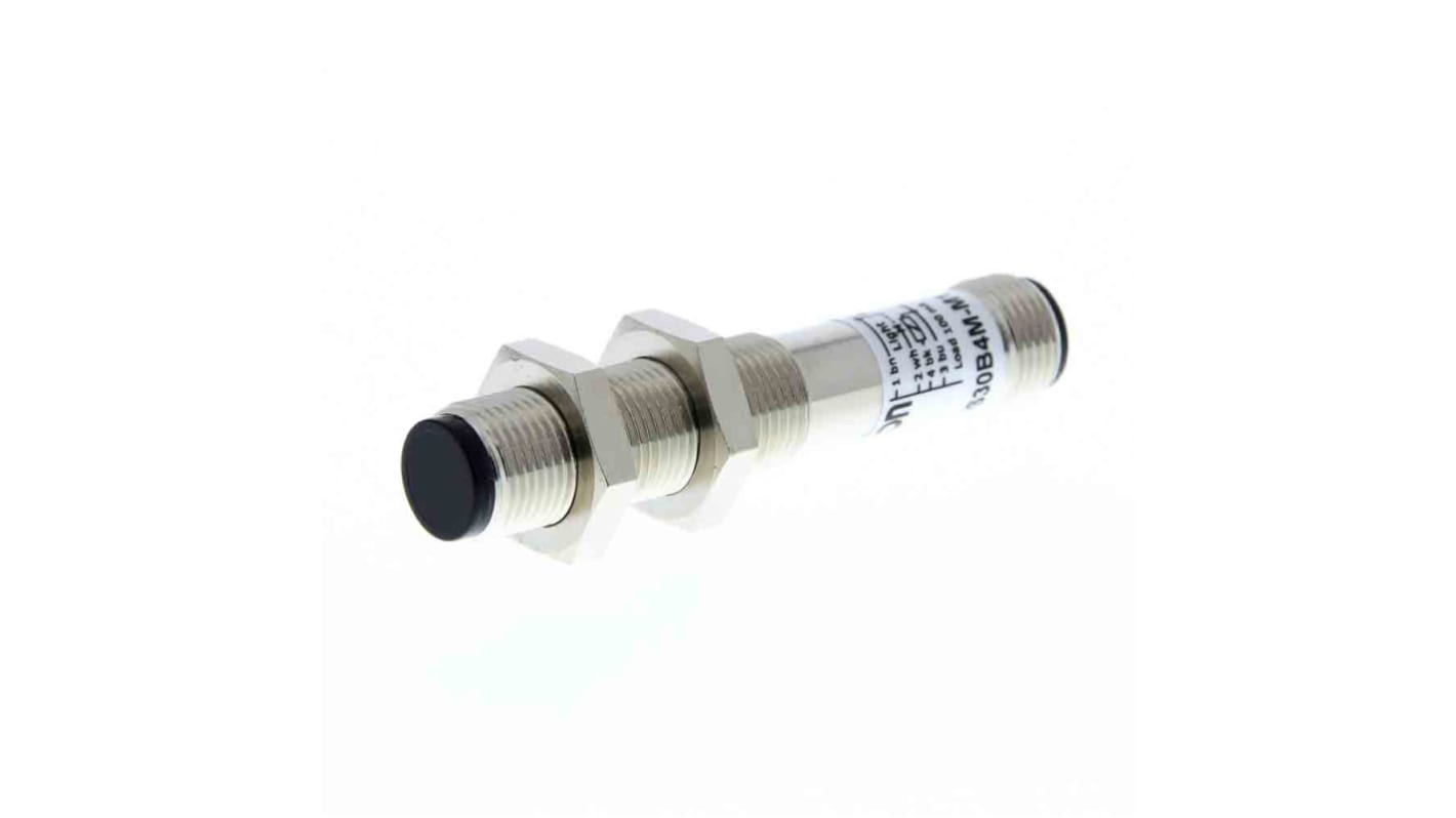 Sensore fotoelettrico cilindrico Omron E3H2-DS30C4M-M1, riflessione diffusa, rilevamento fino a 300 mm, uscita NPN, connettore M12.