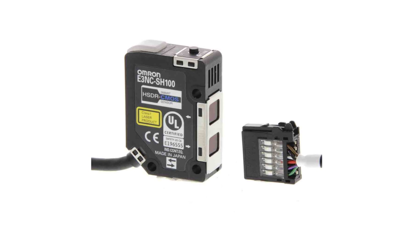 Sensore laser Omron E3NC-SH100 2M per applicazioni industriali, rilevamento da 35 mm a 100 mm, facile configurazione.