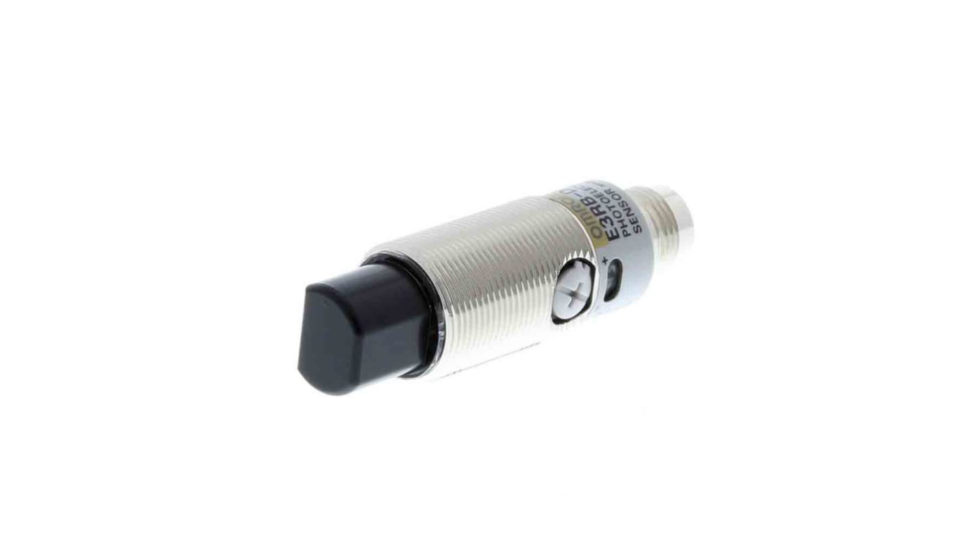 Sensore fotoelettrico cilindrico Omron E3RB-DP21-F2, rilevamento a 100 mm, uscita PNP, con connettore M12 per facile installazione.