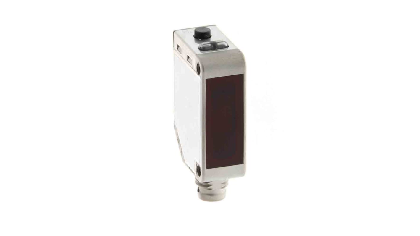 Sensore fotoelettrico rettangolare Omron E3ZM-B86-1 a retroriflessione, rilevamento 100 mm, uscita PNP, con connettore M8.