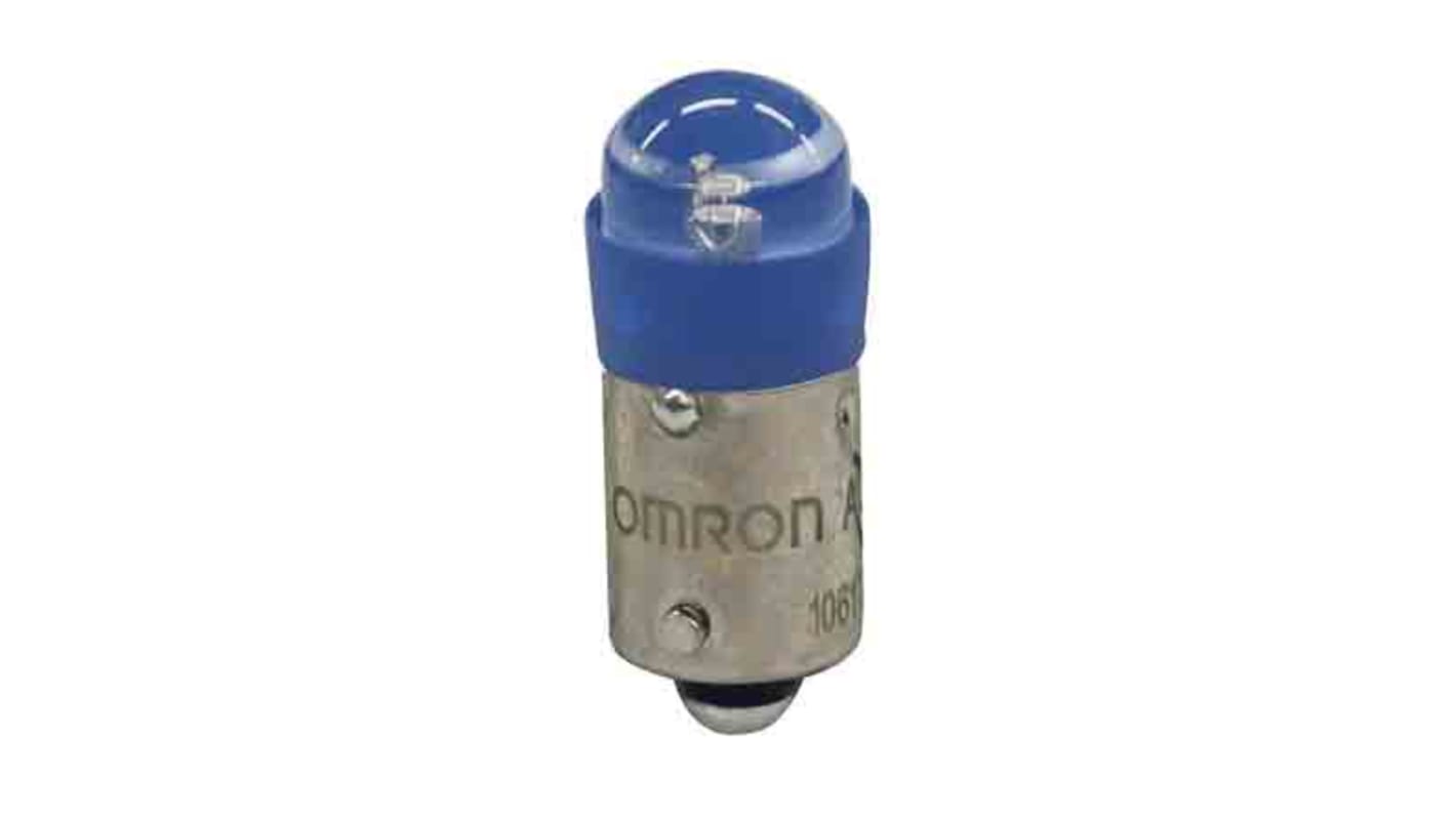 Lampada a pulsante LED blu Omron A22NZ-L-AE, diametro 22mm, design compatto, montaggio semplice, conforme agli standard di sicurezza.