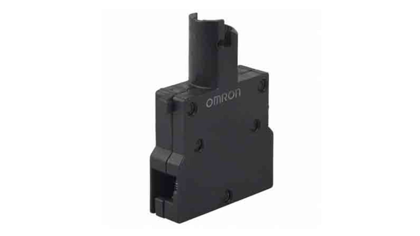 Supporto lampadina pulsante Omron A22-T2 per interruttore A22, con connettore femmina per LED e meccanismo di protezione.