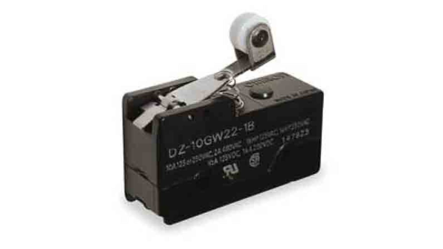 Interruttore di fine corsa Omron DZ-10GW22-1B con leva a bilanciere corto, configurazione DPDT, 10A, morsetti a vite.