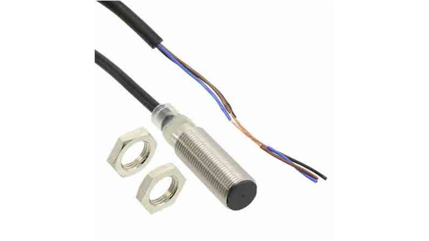 Sensore di prossimità cilindrico PNP Omron E2B-M12KS04-WP-B2, rilevamento 4 mm, cavo 5 m, grado di protezione IP67.