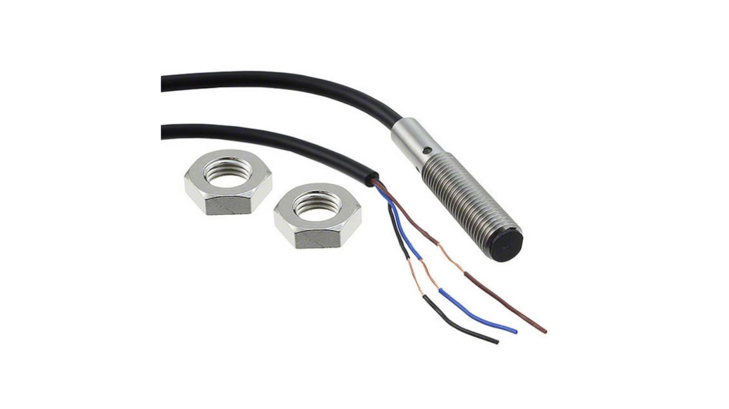 Sensore di prossimità cilindrico PNP Omron E2B-S08KN02-WP-B1, induttivo, M8, rilevamento 2 mm, cavo 2 m, IP67.