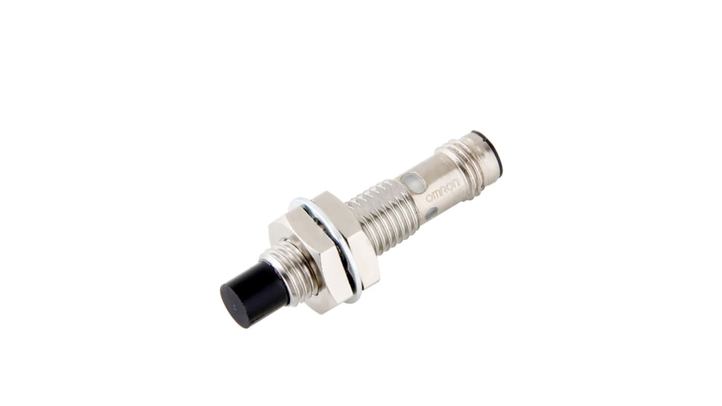 Sensore di prossimità cilindrico Omron E2E-X8MB1T8-M5, PNP, M8 x 1, rilevamento 8 mm, IP67/IP69K, corpo in acciaio inox, 39 mm.